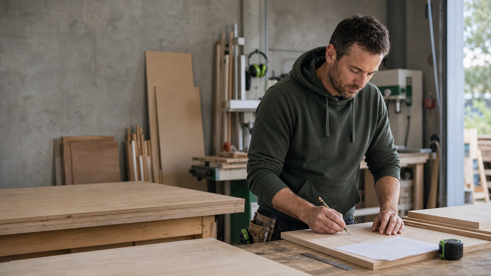 New Zealand joiner working in the workshop